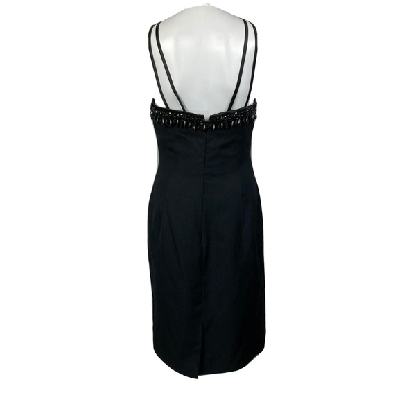 En Francais Huey Waltzer Dress Sz 6 Black Beaded Strappy Halter‎ Sheath Cocktail - Picture 4 of 11
